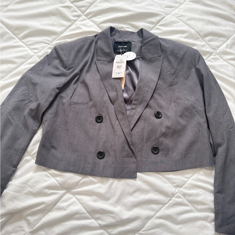 Stradivarius Charcoal Double-Breasted Blazer